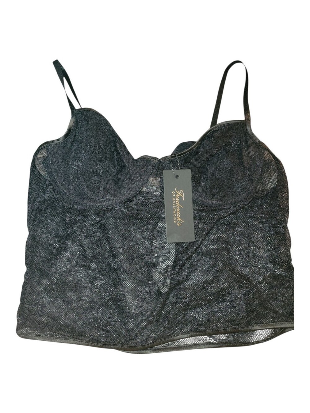 Nwt Frederick's Of Hollywood Black Lace Bustier Chiara Top Sheer Sexy L